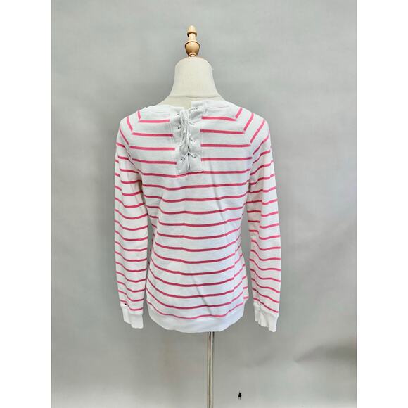 Tommy Hilfiger white & pink stripe lace up sweater Size Small Coastal Preppy y2k - Picture 14 of 14
